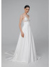 V Neck Ivory Lace Satin Empire Waist Wedding Dress